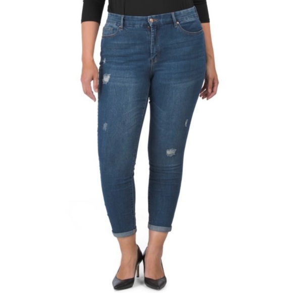 Classic Blue Ankle Cropped Jeans with Stretch Fit - Picture 1 of 12